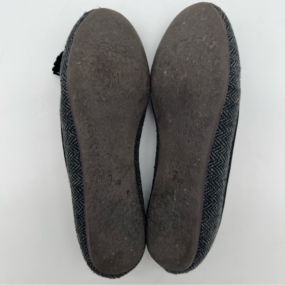 Charles Philip Shanghai Leather Tweed Herringbone Flats Black Tassel Size 7.5 - Picture 9 of 11